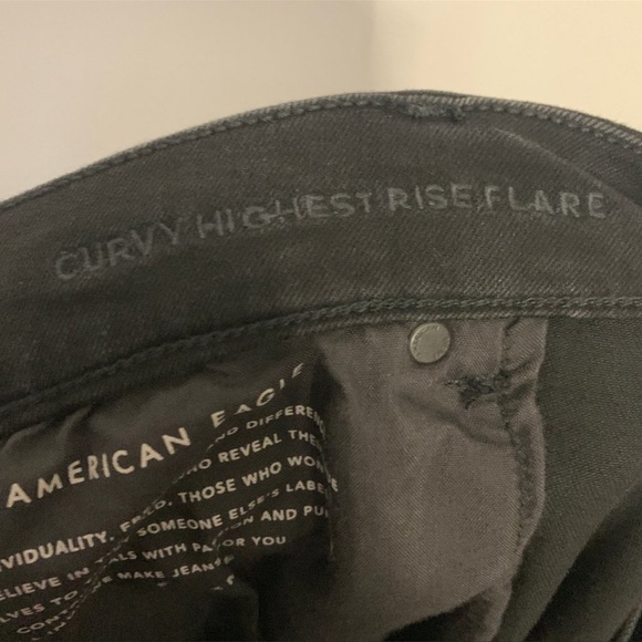 American Eagle AE Black Stretch Curvy Highest Waist Flare Jeans size 22 button - Picture 4 of 6